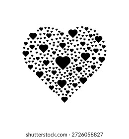 Heart shape made of multiple small hearts forming a clean monochrome illustration, minimal romantic design on white background, ideal for love, wedding, Valentine, and decorative concepts.