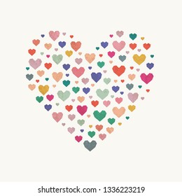 The heart shape made out of small colorful hearts – ideal for charity background or for love post. Vector design.