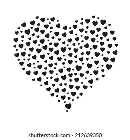 the heart shape made out of small black hearts / The heart / the love