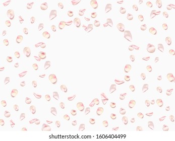 Heart shape made of pink rose petals isolated on background, Design for copy space for text. Realistic Vector illustration.