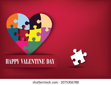 Heart shape made of puzzle pieces with Texter valentine day.health, support, love.