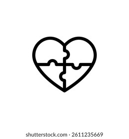 heart shape made of puzzle pieces. Represents love, connection, relationship, and teamwork. Perfect for Valentine's Day, or representing unity and collaboration