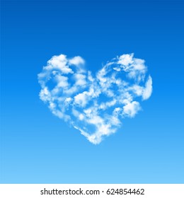 Heart shape made of realistoc clouds on blue sky background. Vector illustration made with gradient mesh