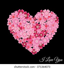 Heart shape made from sakura flowers Vector Art, Stock Vector