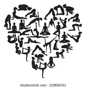 A heart shape made from silhouettes in yoga or pilates poses