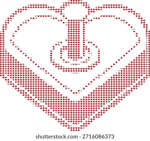 Forma de corazón hecha de Pequeños puntos rojos y grises con una llave en el interior símbolo de amor y seguridad