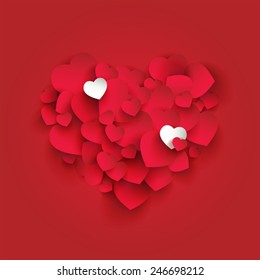 Herzform aus kleineren Herzen auf rotem Hintergrund| Valentinstag - Karte