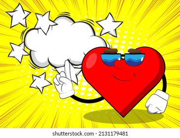 Heart Shape with making a point as a cartoon character, funny red love holiday illustration.