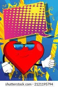 Heart Shape with making thumbs up sign as a cartoon character, funny red love holiday illustration.