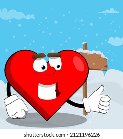Heart Shape with making thumbs up sign as a cartoon character, funny red love holiday illustration.
