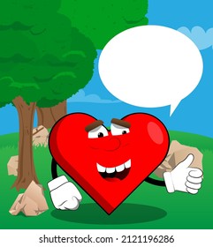 Heart Shape with making thumbs up sign as a cartoon character, funny red love holiday illustration.