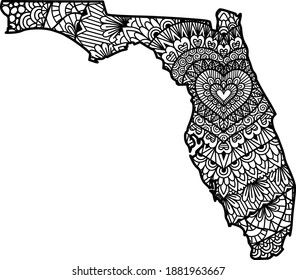 Heart shape mandala inside Florida state map  for coloring book  coloring page  engraving print stuffs  Vector illustration