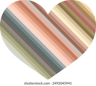 forma de corazón con muchos colores de rayas diagonales monocromas marrones en el interior, forma de corazón Ilustración vectorial.