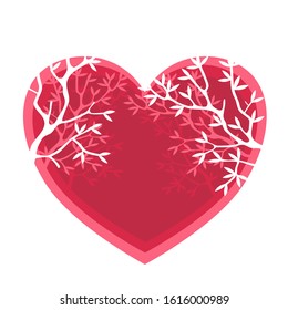 A heart shape with many layers and paper cut as a branch of a tree. Concept about relationships, love, growing, emotional and etc.