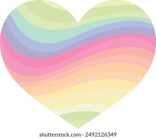 heart shape with many pastel distort striped color inside, heart shape vector illustration.