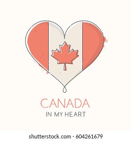 Heart shape with map of Canada vector illustration in scribble linework style with pastel colors