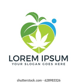 Heart shape marijuana leaf and human logo design.