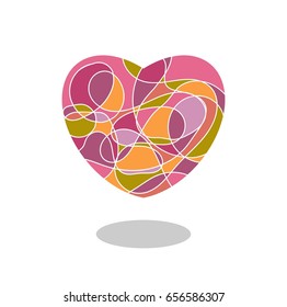 Heart shape mosaic icon or logo with drop shadow isolated on white background