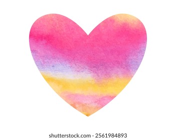 Heart shape with multicolored gradient watercolor texture. Watercolor illustration isolated on white background. Love and Valentine concept for design and print.