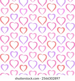 Heart shape multicolored lines seamless vector pattern, cute romantic background, design for textile print, wallpaper, packaging, wrapping paper.
