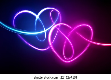 Heart shape neon light motion effect. Vector Illustration