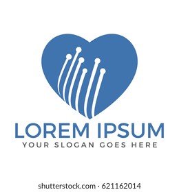 Heart shape networking logo design. Technology logo design template.