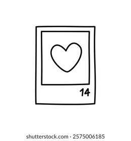 Heart shape with the number 14 written on the photo doodle outline on white background