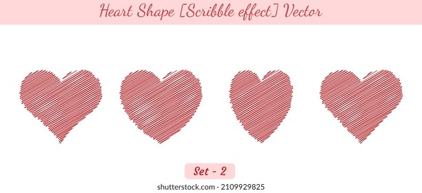 Heart shape object with scribble effect, Heart shape vector object set created on white background.