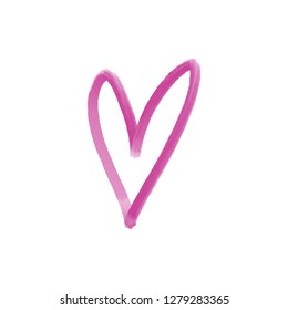 Heart shape oil brush stroke template, handdrawn painting. Isolated illustration on white background