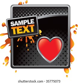 forma del corazón en banner negro de medio tono con bandeja naranja