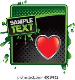 heart shape on green and black halftone grungy template