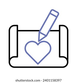 Forma cardíaca en la página con el icono de concepto de lápiz de esbozar en estilo moderno
