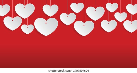 Heart shape on paper craft On Red background in valentine day. Illustrator