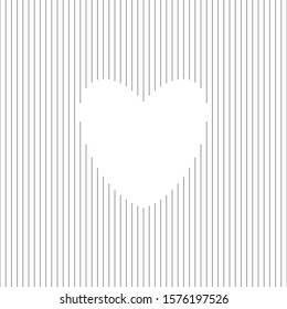 Heart shape on striped background, Black and white vector minimalist design element of love concept