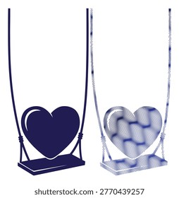 Heart shape on swing, abstract flowing lines, romantic symbol, love, togetherness, blue
