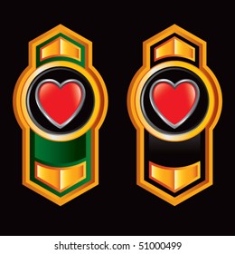 heart shape on vertical orange arrows with green and black lining