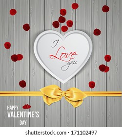 Heart shape on wooden texture. Happy Valentine's Day. Vector