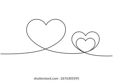 Forma de coração uma ilustração de arte de linha forma de amor romântica mínima isolar vetor de contorno