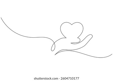 Heart shape one line drawing minimalist continuous line vector icon