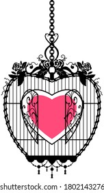 Herzform im offenen Käfig Symbol Freiheit der Liebe. Einzeln auf weißer Vektorgrafik