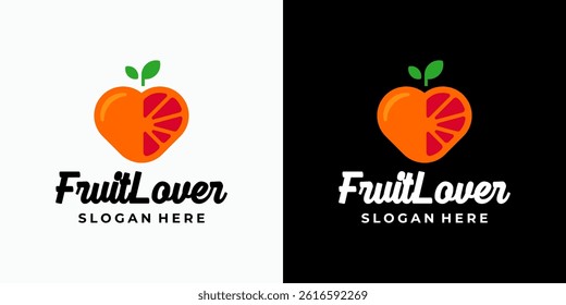 Heart shape orange fruit vector logo design with modern, simple, clean and abstract style. Icon for business, food and drinks, fruits and personal branding.