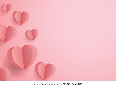 Heart shape origami art on pink background, 3D design illustration.