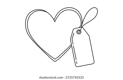 Esquema de la forma del corazón con la etiqueta de regalo en blanco para el mensaje del día de San Valentín y la oferta especial creativa
