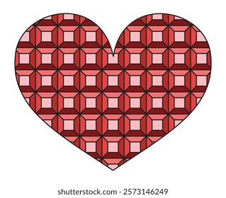 Heart shape from outline elements. Romantic symbol. Ornamental heart. Isolated on white background. Red and pink colors.