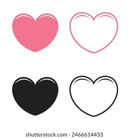 Forma De Corazón Contorno Glifo E Icono Plano. Ilustración vectorial