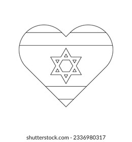 heart shape outline of israel flag. vector illustration isolated on white background