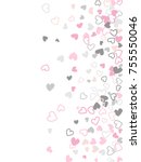 Heart shape outline love background vector. Romantic feelings, relationships concept pattern. Flying hearts scatter Valentine's day decoration. Tenderness, passion, love mood design in pink, grey.