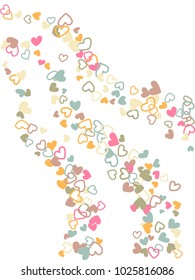 Heart shape outline love background vector. Romantic feelings, relationships concept pattern. Flying hearts scatter Valentine's day decoration. Tenderness, passion, love mood design in pastel colors.