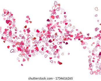 Heart shape outline love background vector. Romantic feelings, relationships concept pattern. Flying hearts scatter Valentine's day decoration. Tenderness, passion, love mood graphic design.