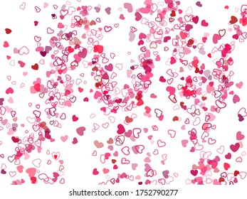 Heart shape outline love background vector. Romantic feelings, relationships concept pattern. Flying hearts scatter Valentine's day decoration. Tenderness, passion, love mood graphic design.